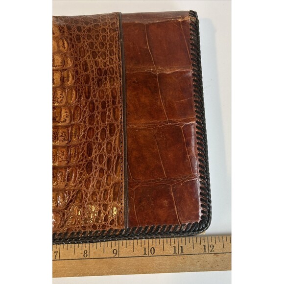 Vintage Whiskey Brown Genuine Crocodile Alligator Clutch Handbag Purse
